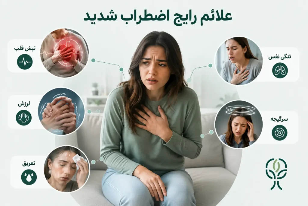 علائم جسمی اضطراب شدید مانند تپش قلب و تنگی نفس